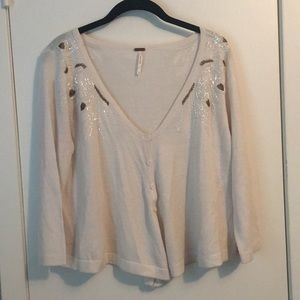 Free People Cream Cardigan w/ beading detail